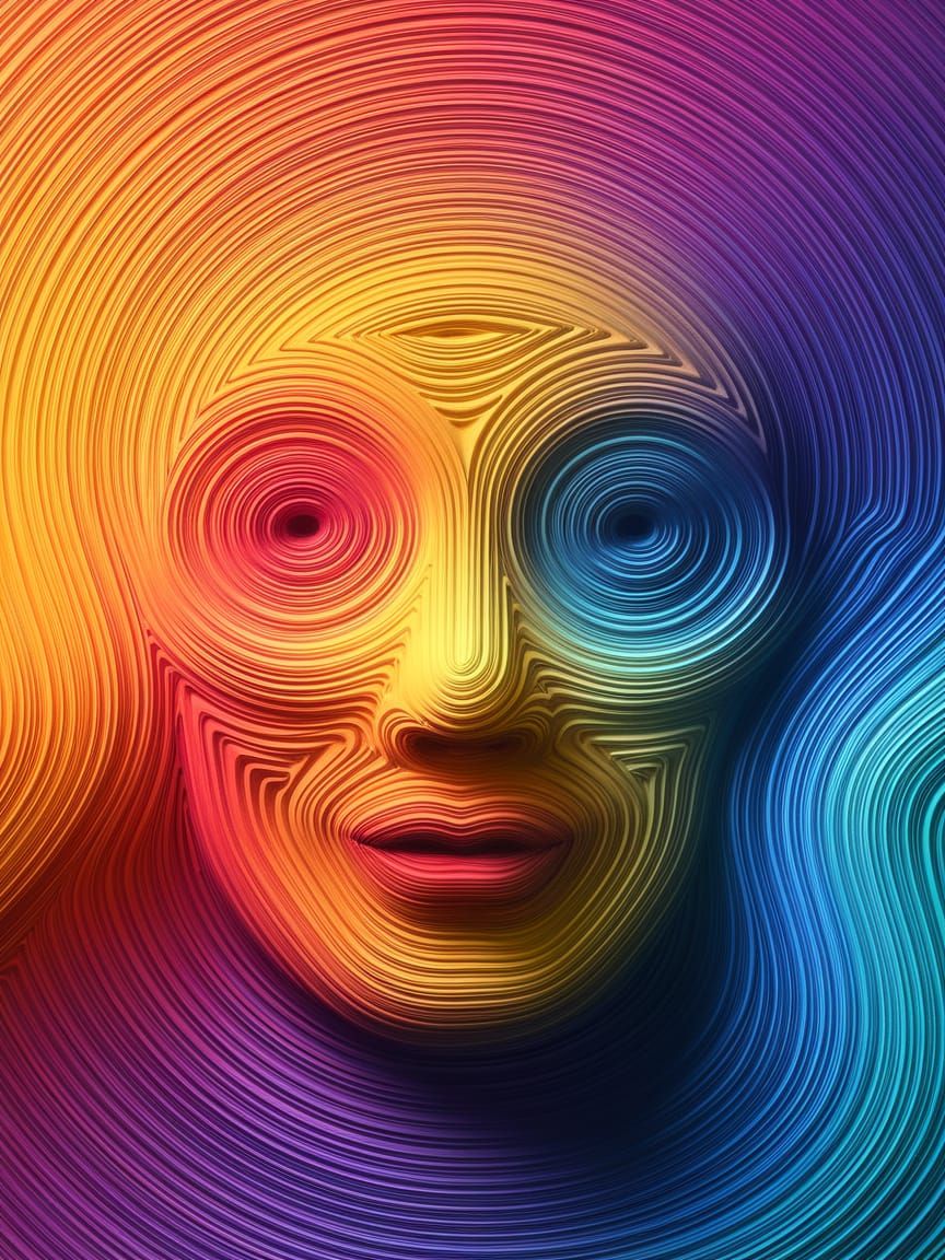 Abstract Face Constructed from Rainbow Brushstrokes