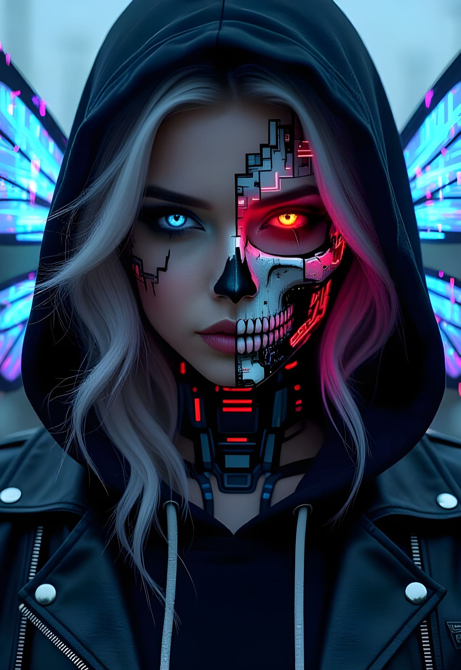 Cyberpunk Fairy Face Fragmenting with Digital Noise