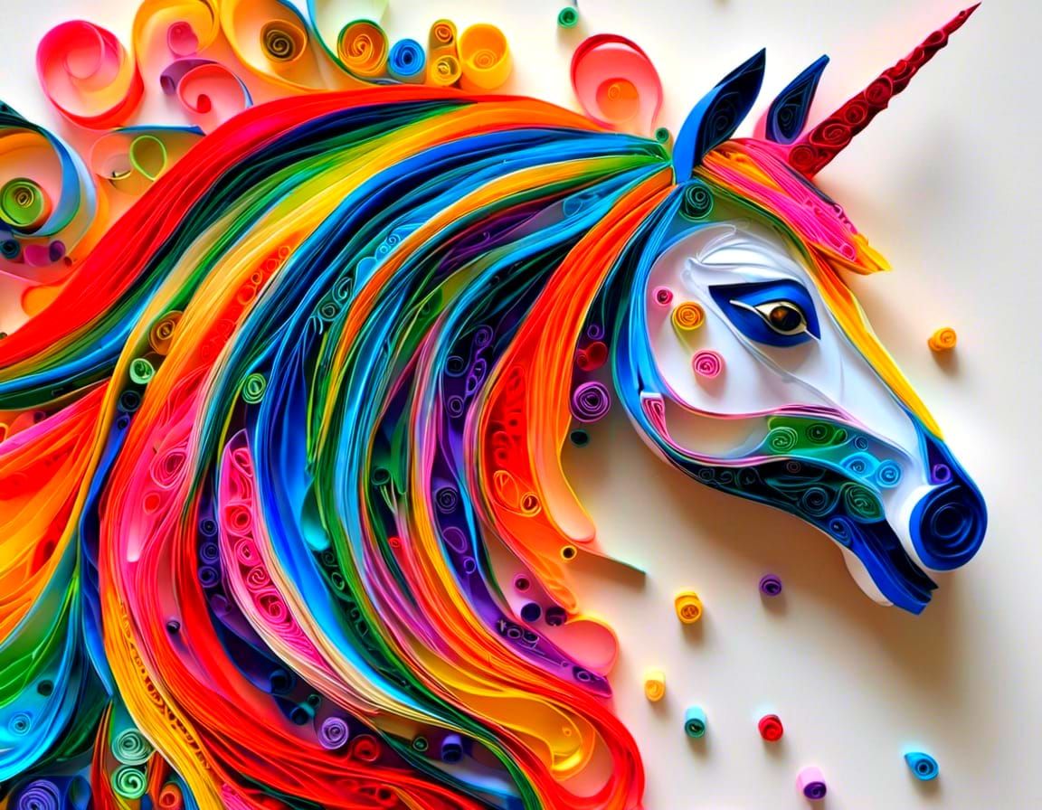 Quilled Unicorn Sculpture in Courtyard Setting