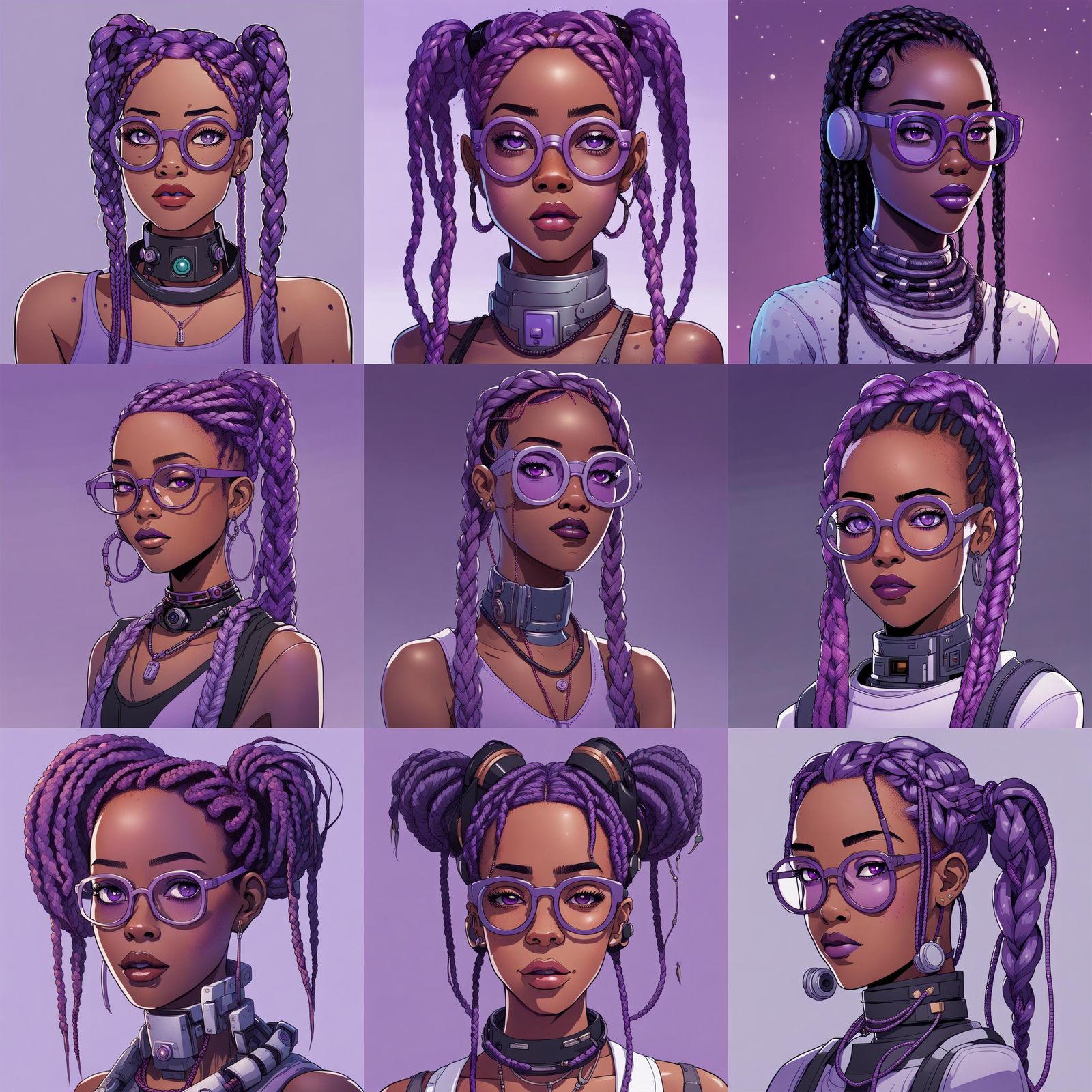 Purple Braided Hair Robot with Freckles