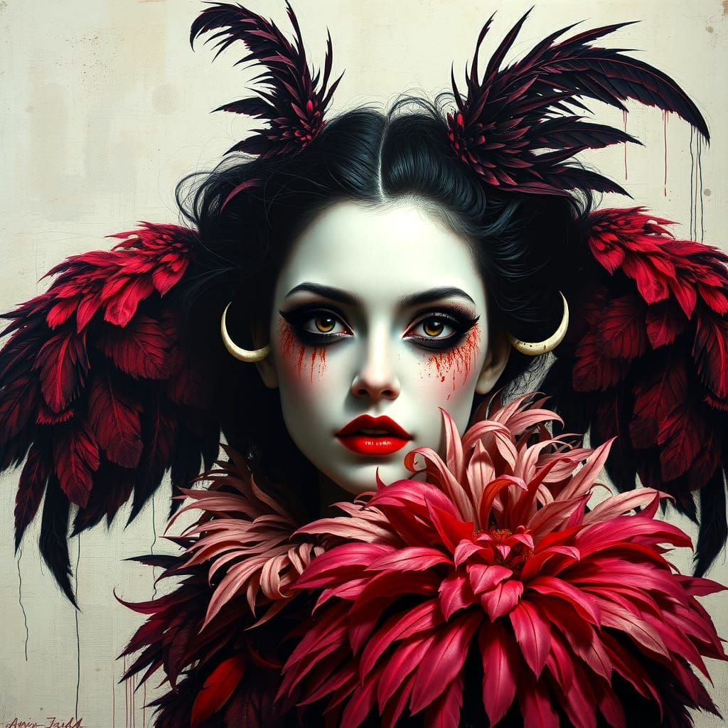 Sensual Vampire Portrait in Baroque Style with Feathered Det...