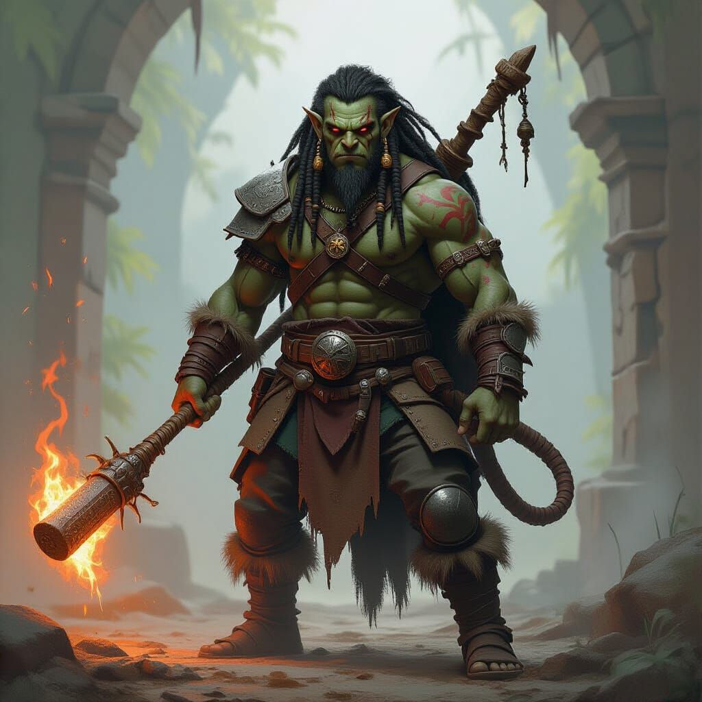 Half-Orc Druid Concept Art in Splash Style