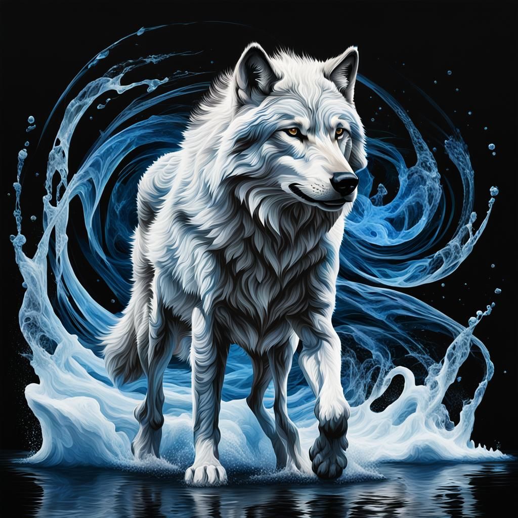 Icy Water Wolf: Ethereal Fantasy in Motion