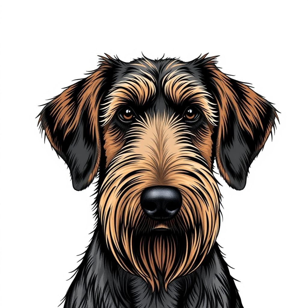 Airedale dog drawing. AI enhanced to resemble the style of Albrecht Dürer.