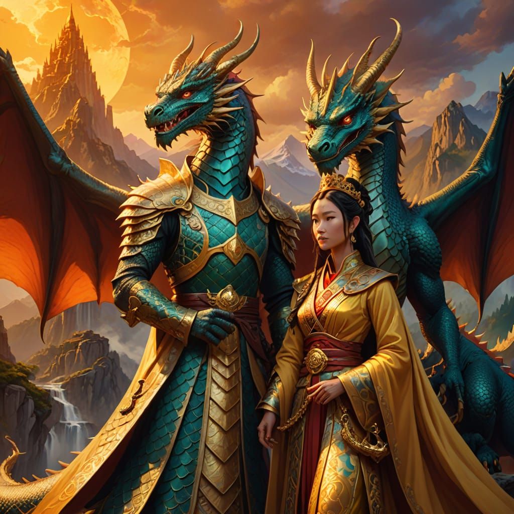 Empress and Dragon in Fantasy Digital Painting