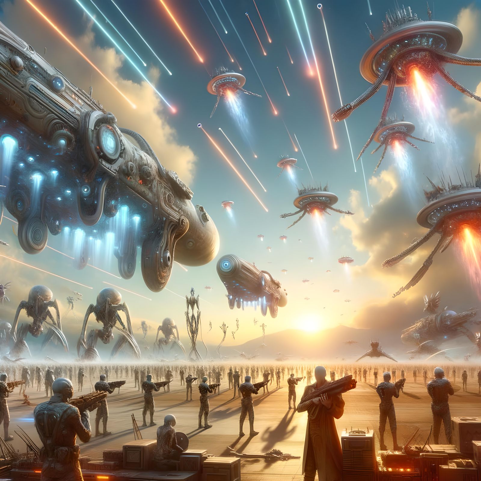 Futuristic War with Alien Tech in Photorealistic Style