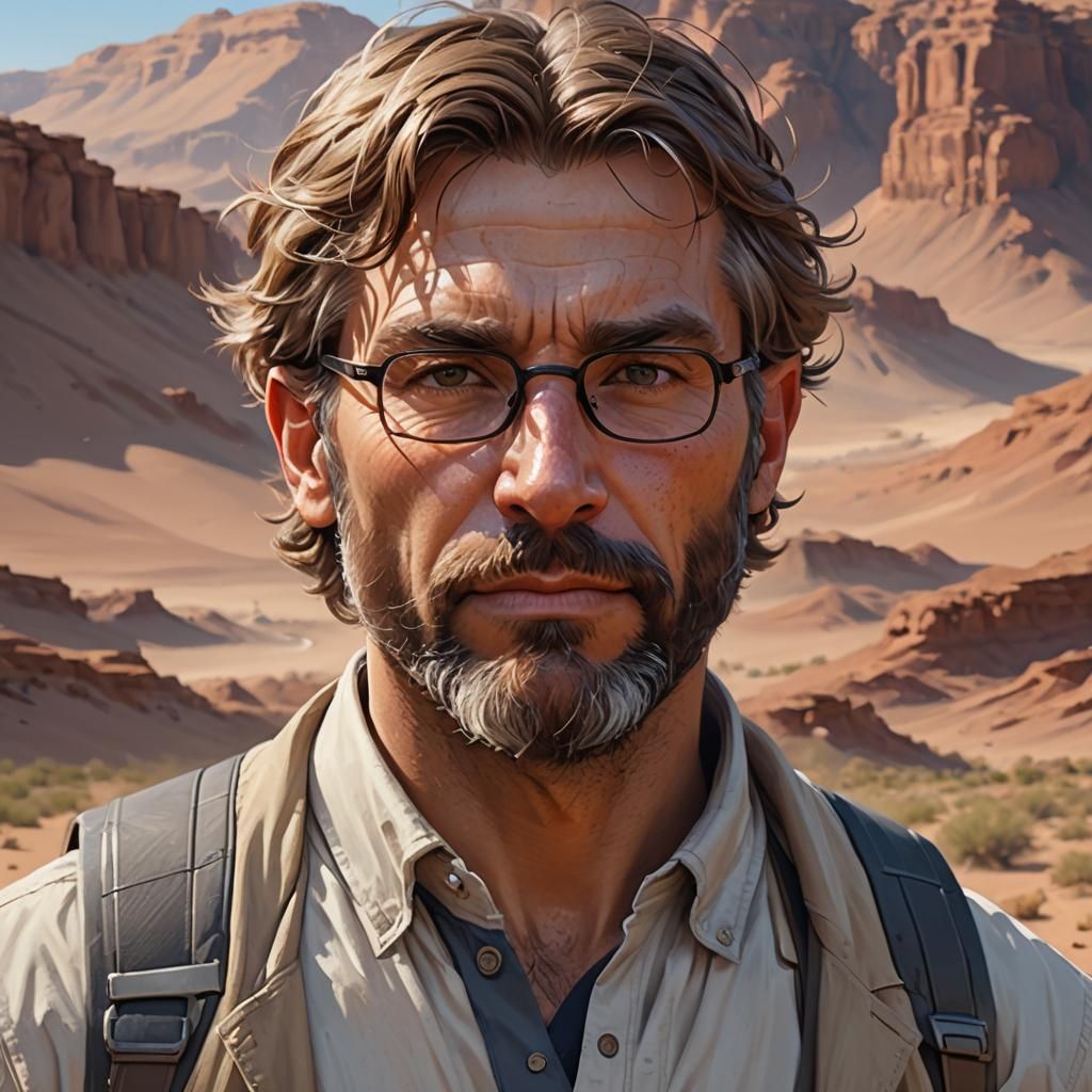 Man Hiking in Desert: Hyperdetailed Digital Portrait
