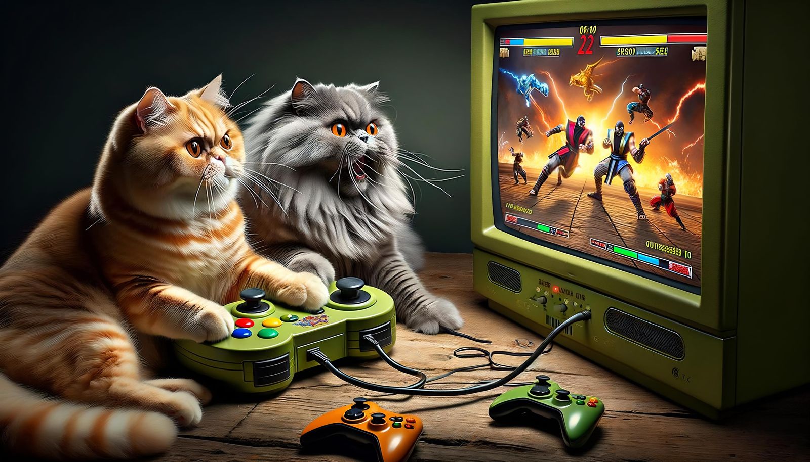 Cats Play Kombat Video Game on Console