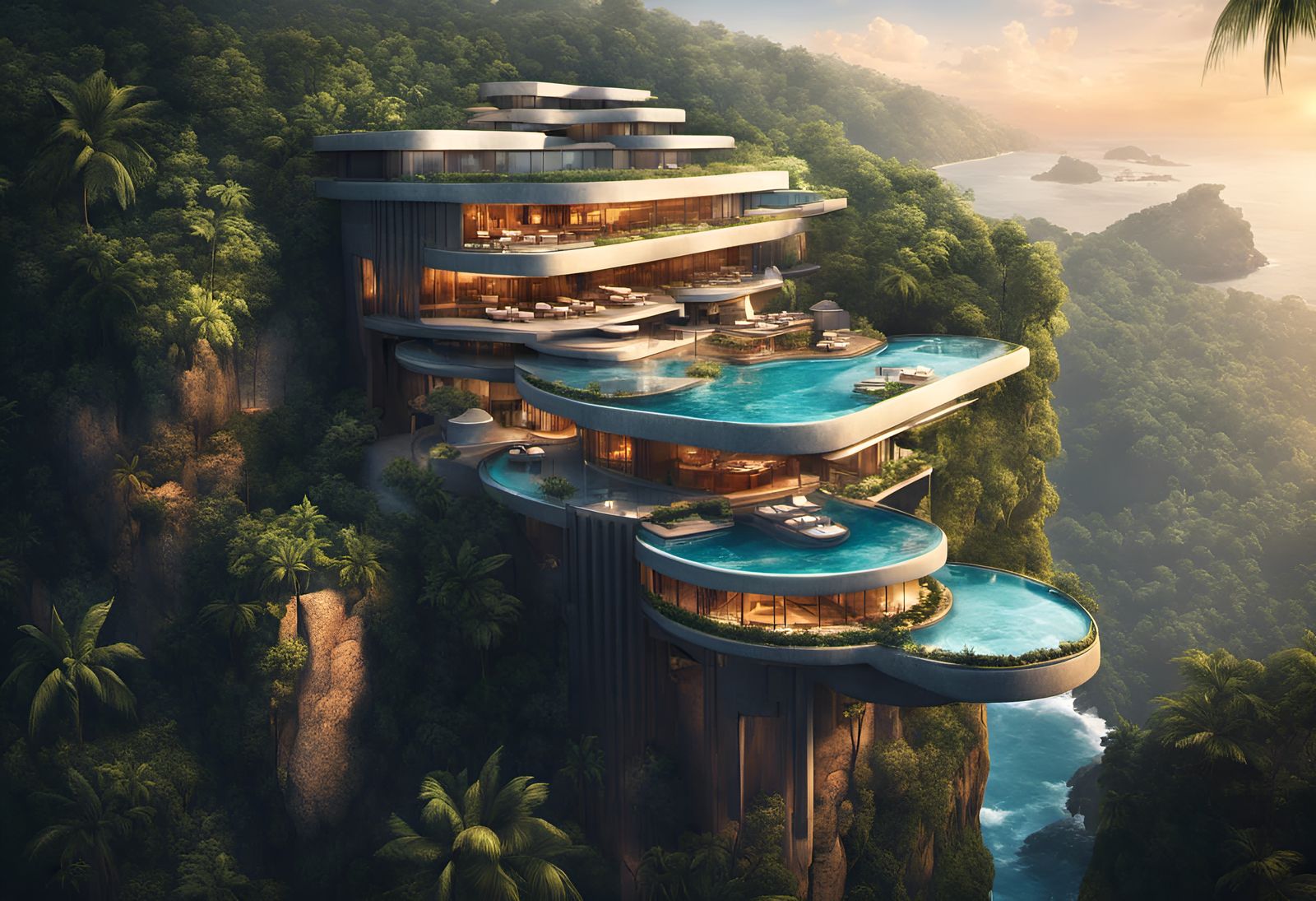 Modern Hotel Overlooking Tropical Jungle as Splash Art