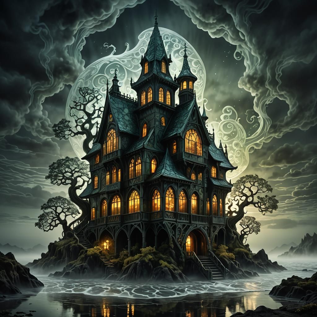 Glass A-Frame Constricted by Tendril in Dark Fantasy