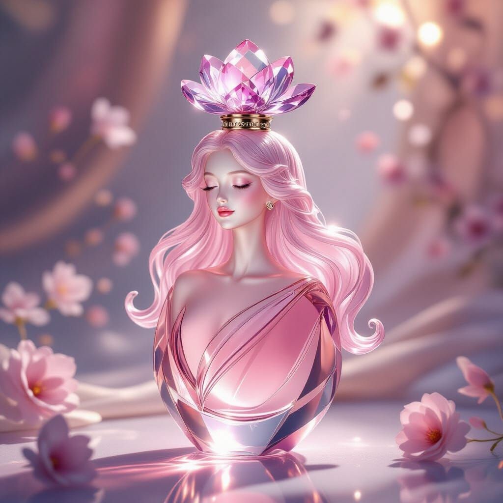Crystal Perfume Bottle Sculpted as Graceful Woman