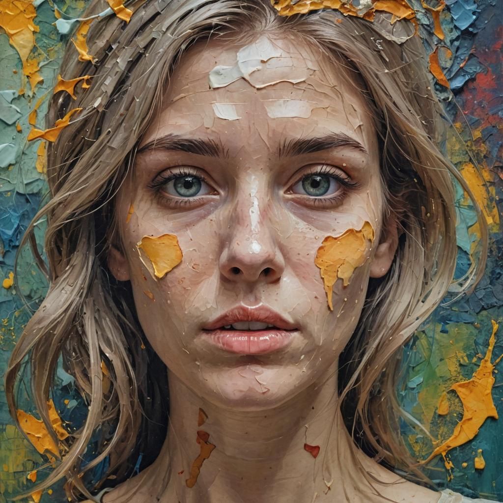 Expressive Girl in Impasto Oil with Grunge Effects