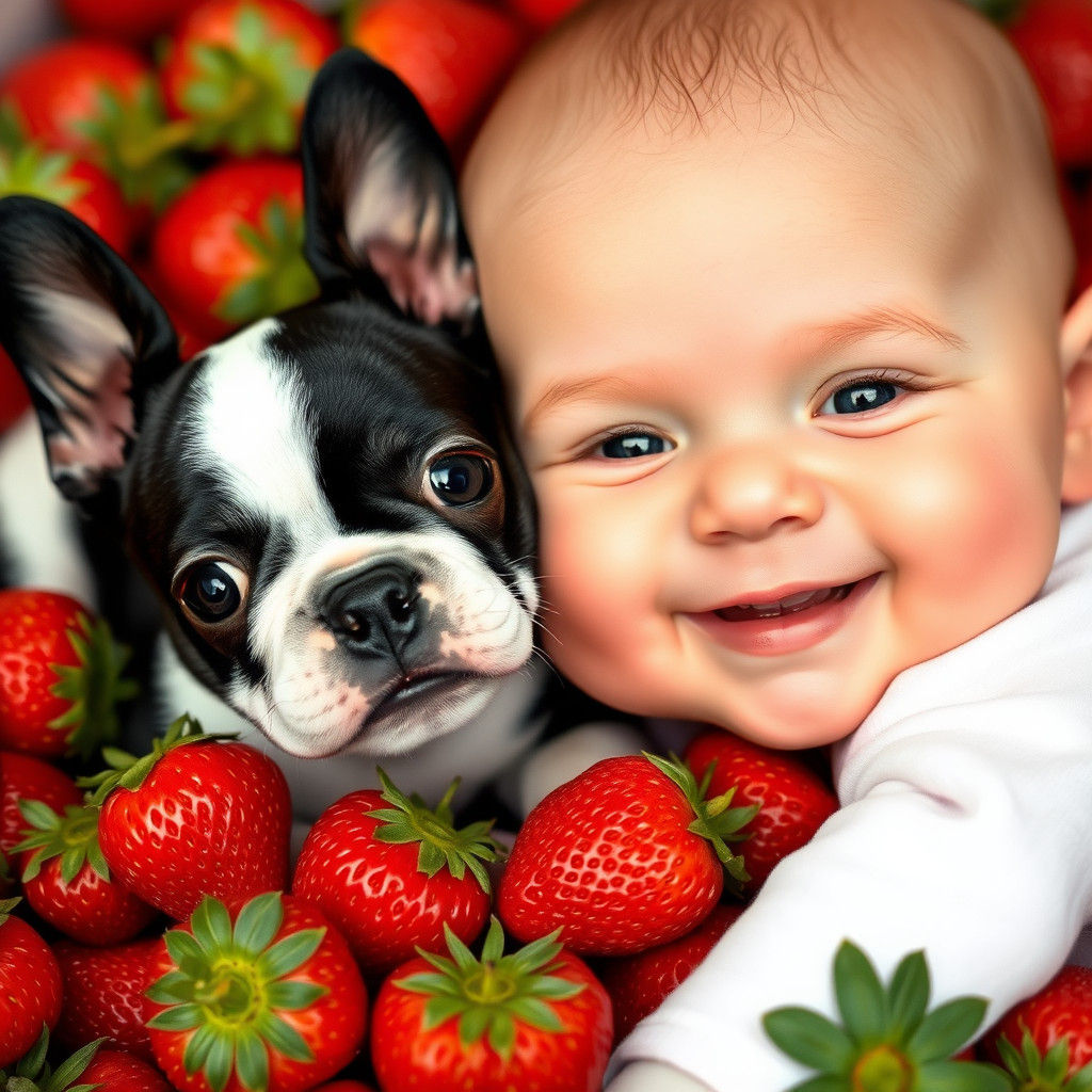 Baby and Puppy with Strawberries: A Joyful Bond