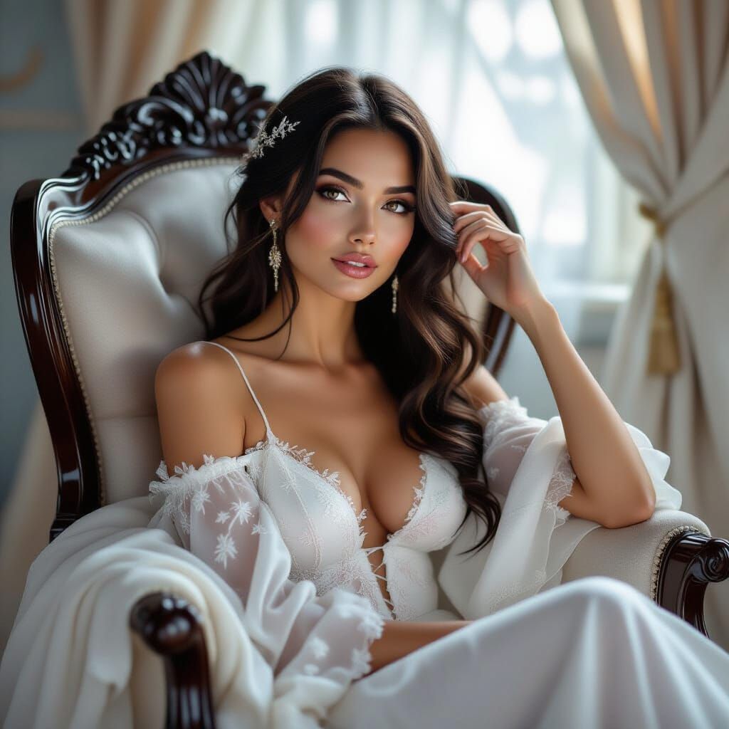 Ethereal Woman in Starlight Dress, Hyper-Realistic Close-Up