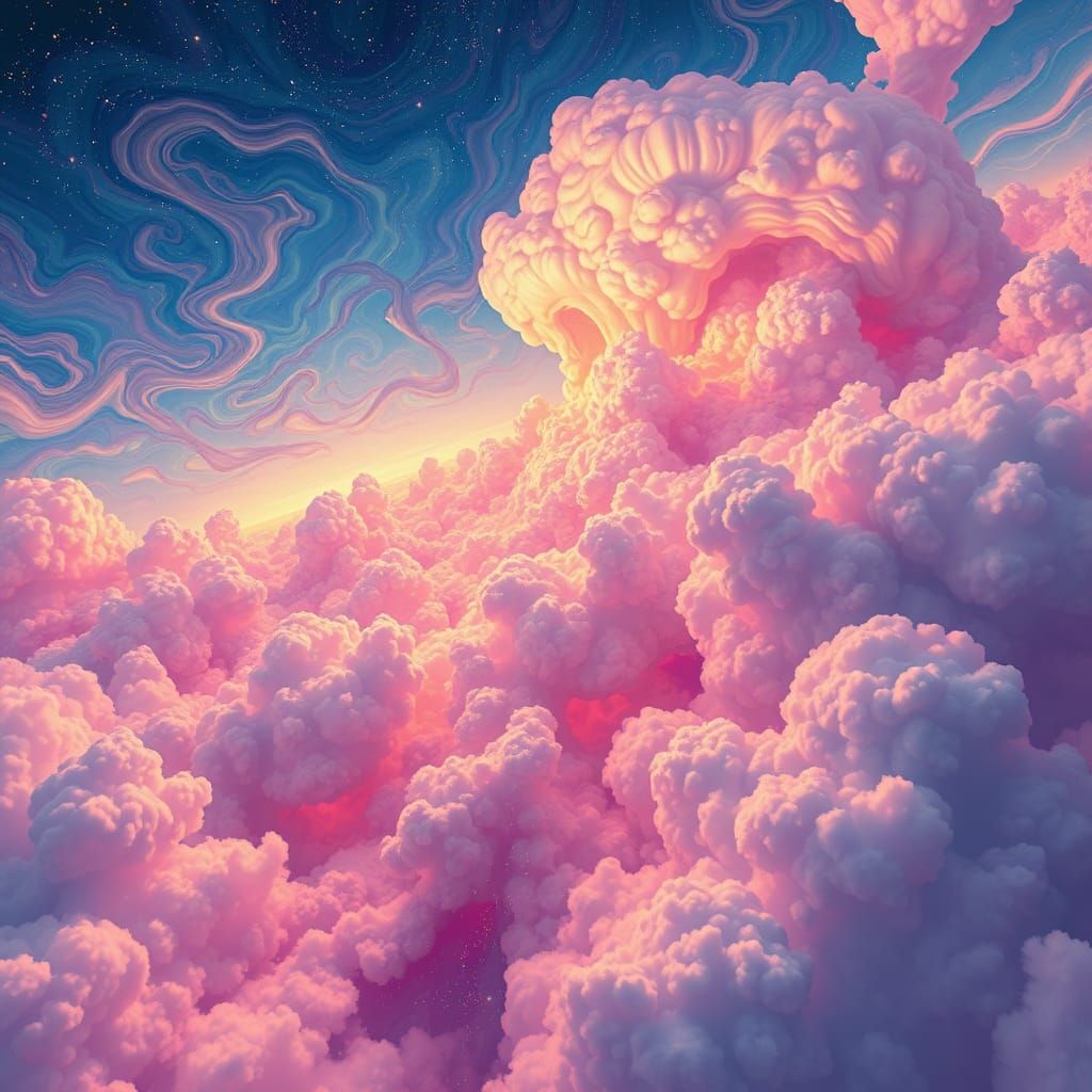 Ethereal Dreamscape in Vibrant, Swirling Clouds