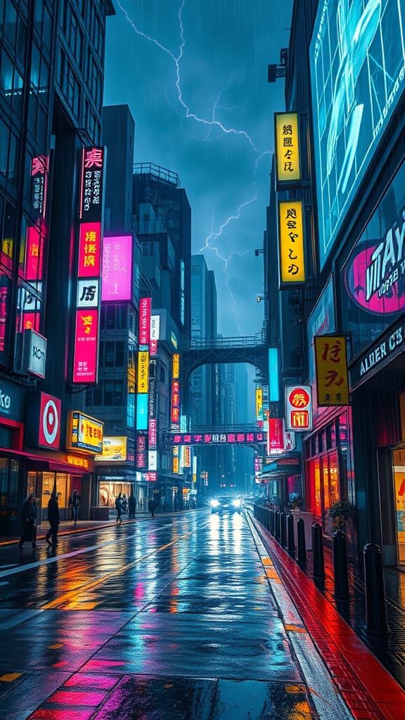 Cyberpunk Neo Tokyo at Night, Futuristic Cityscape with Neon...