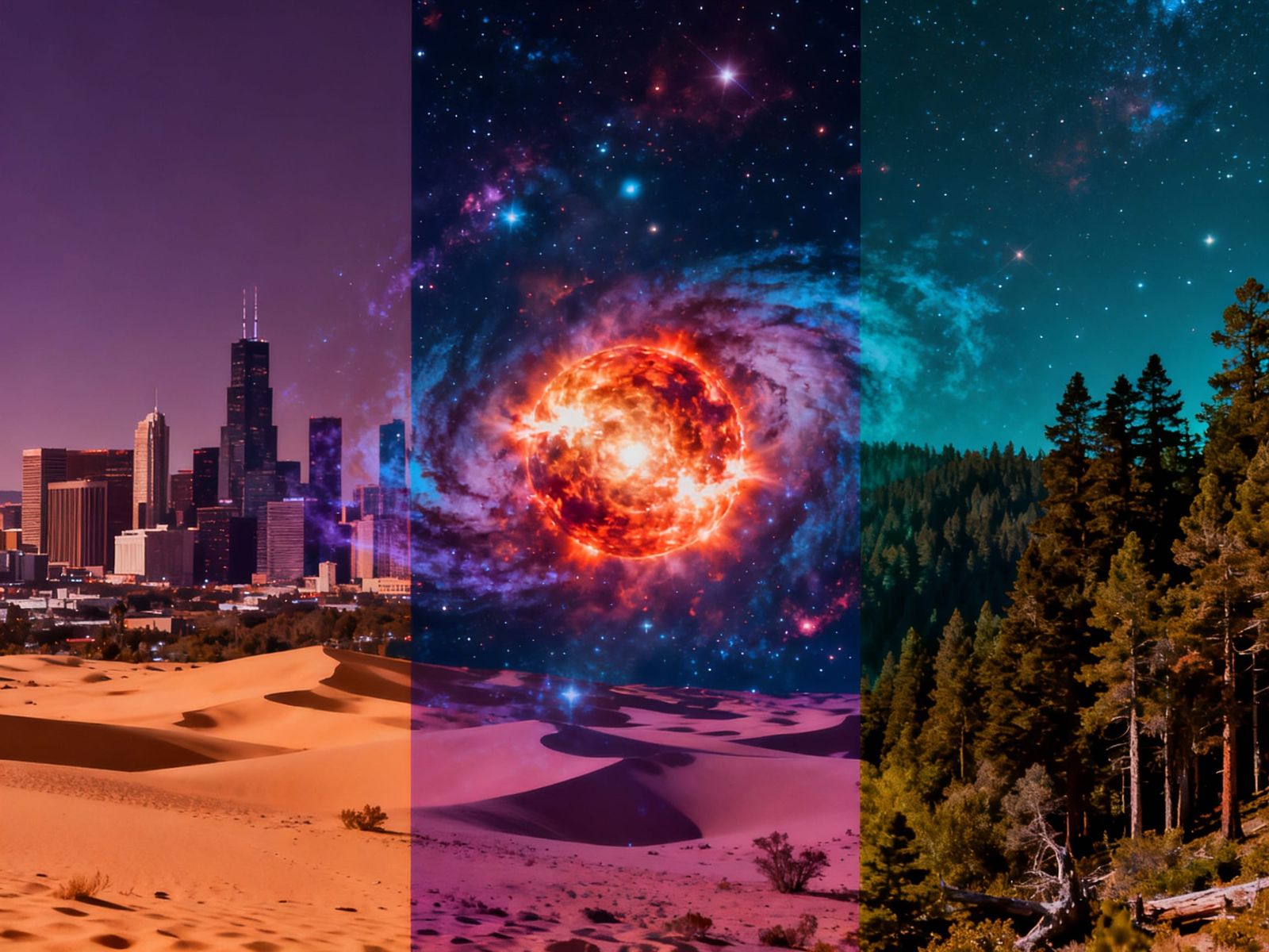 Cosmic Supernova with Layered Landscapes Photomontage