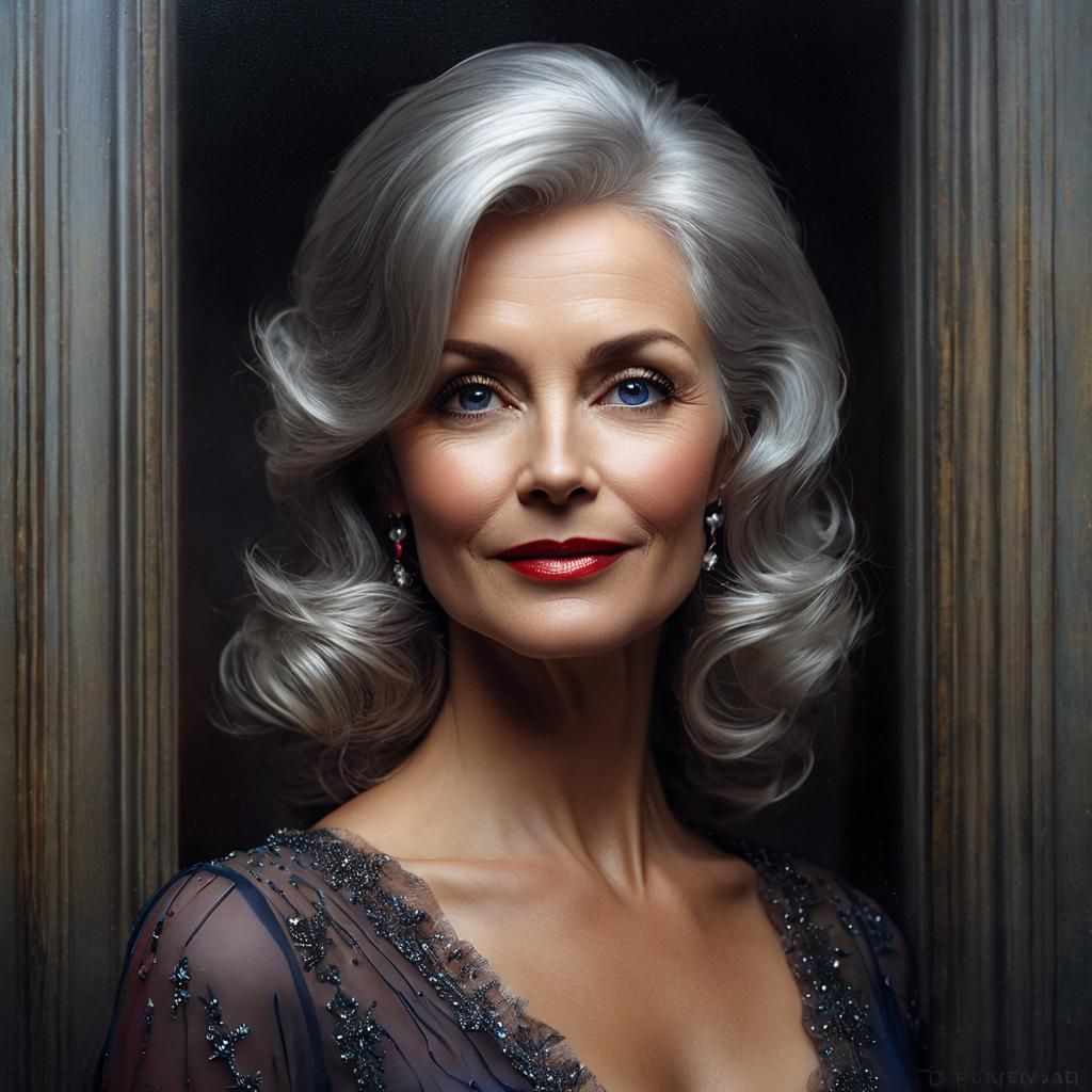 Elegant Woman in Red Gown, Studio Portrait