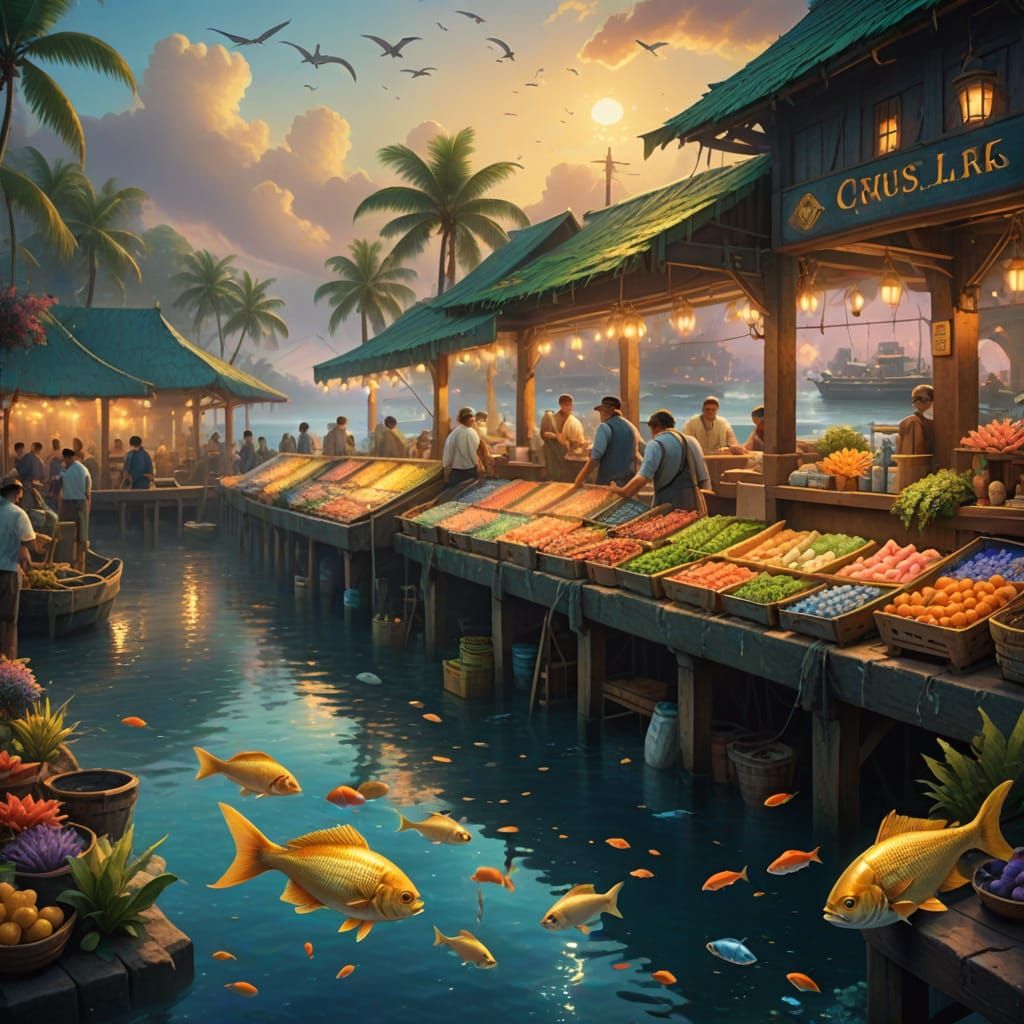 Tropical Fish Market in Ethereal Fantasy Style