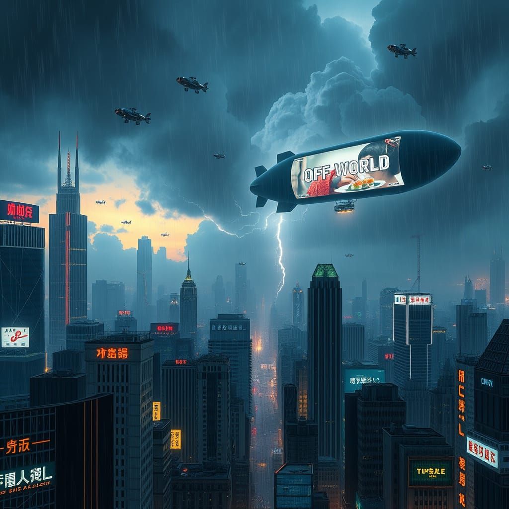 Cyberpunk Cityscape at Dusk, Inspired by Syd Mead and H.R. G...