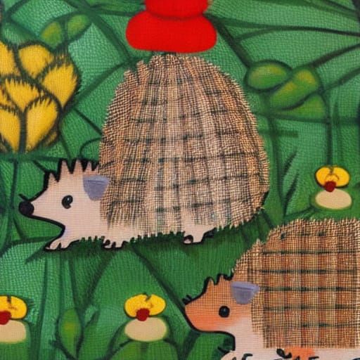Gingham Hedgehog in a Vibrant Floral Field