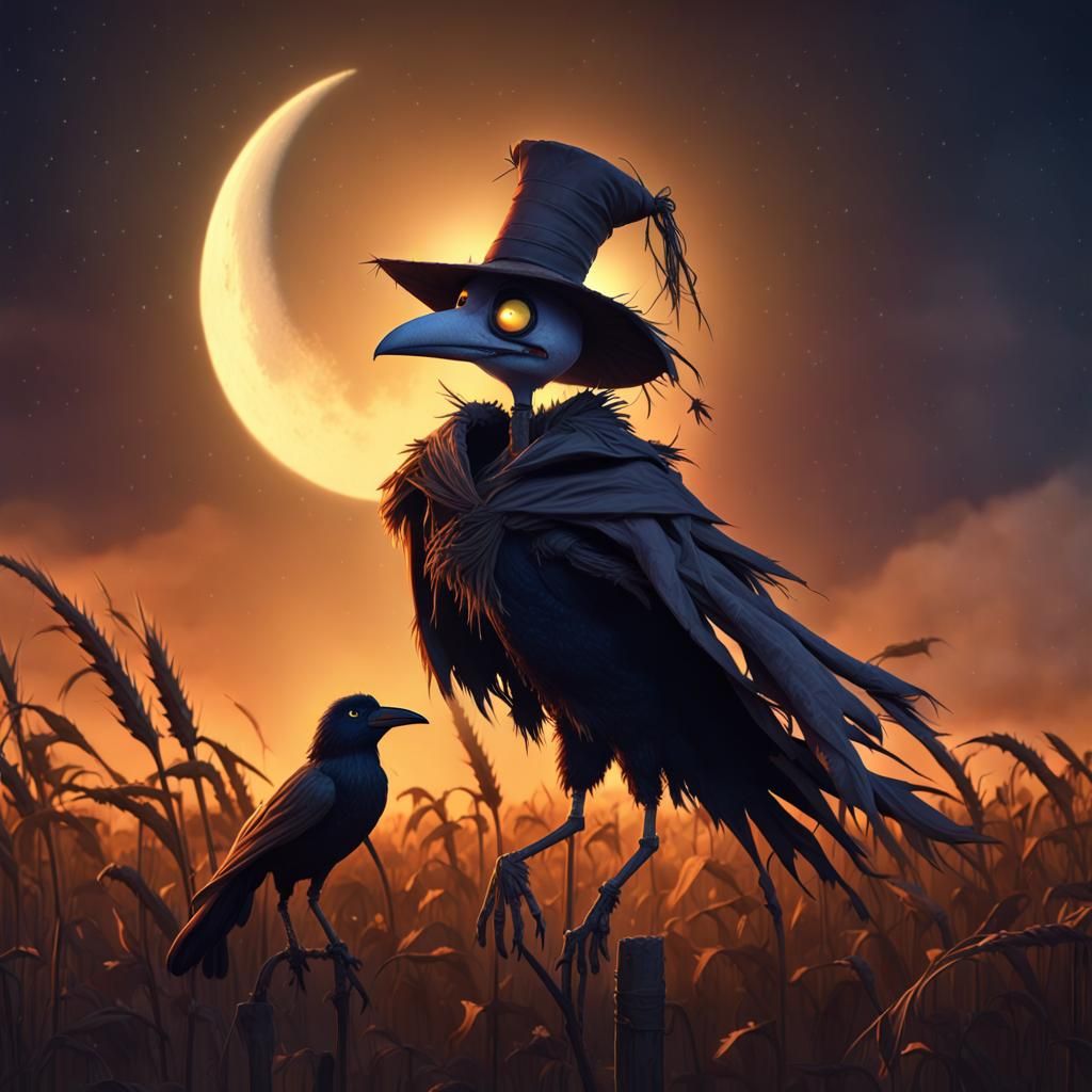 Dark Cornfield Scarecrow Masterpiece in Cyberpunk Aesthetic