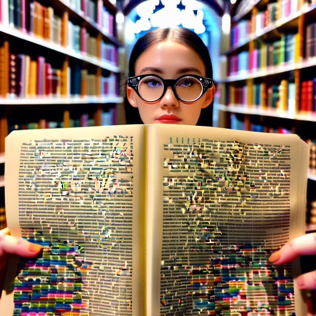 Eyeglass-Wearing Bookworm Reading in Cozy Shop