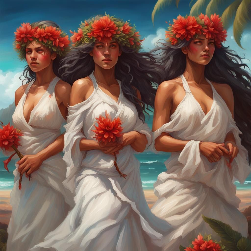 Hawaiian Goddesses Dance Under Moonlit Sky
