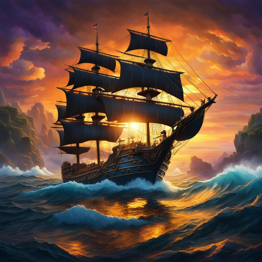 Black Pearl at Sunset: Fantasy Concept Art