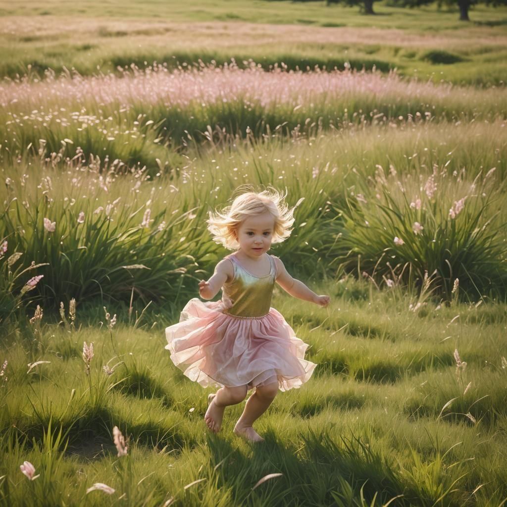 Back View of Girl with Blonde Hair and Pink Dress