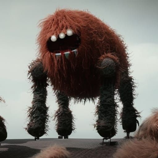Photorealistic Hairy Robot Cogs with Cinematic Lighting