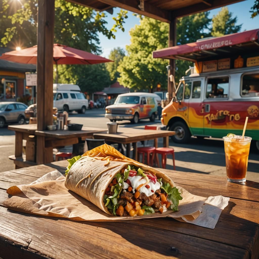 Veggie Burrito at Portland Taco Truck, Digital Matte Paintin...