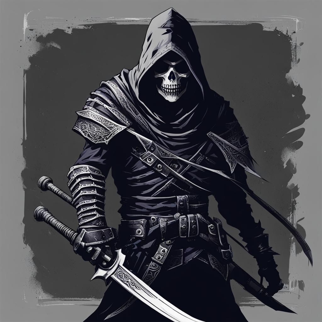 Shadowy Skeleton Assassin in the Dark
