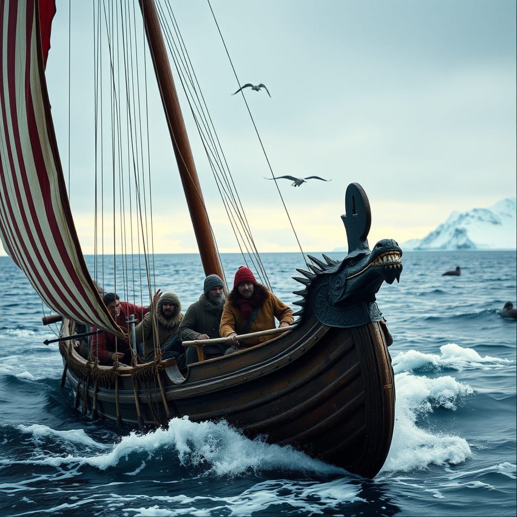 Viking Longship Discovers Greenland Amidst Icy Waves