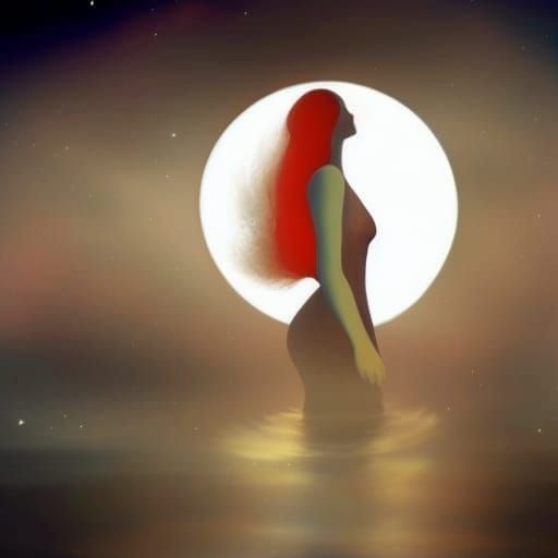 Monochrome Silhouette: Woman Emerges Under Moonlight