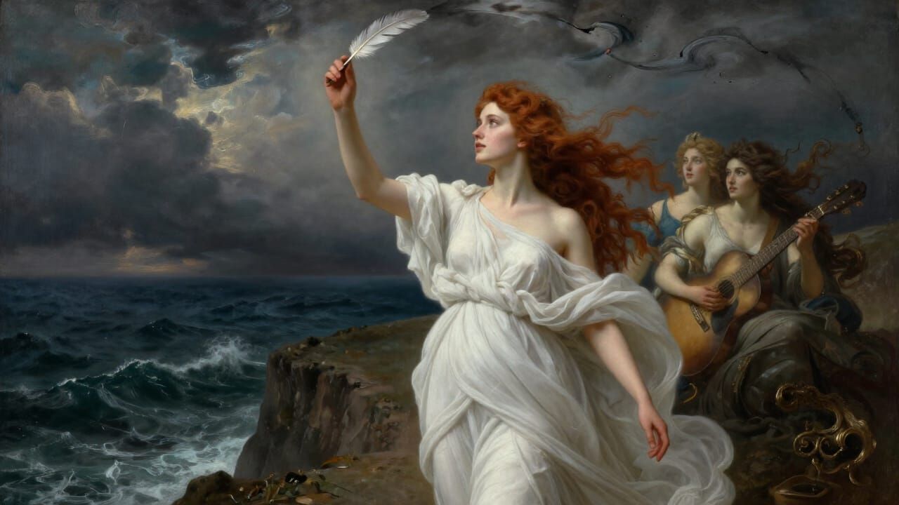 Muse of Poetry on Stormy Cliff