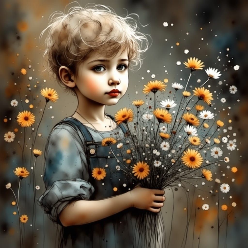 Mother's Tender Moment with a Sweet Little Boy and a Battere...