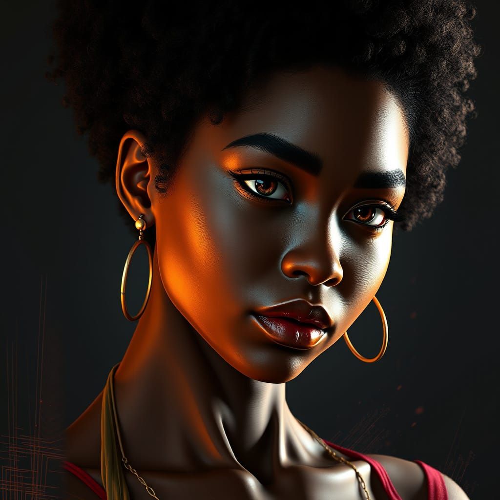 Miyazaki-Inspired Portrait of a Black Woman