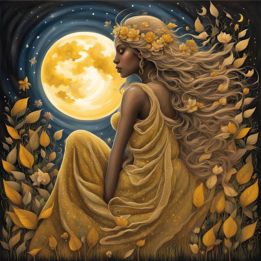 Goddess in Moonlit Meadow: Graffiti Art Style