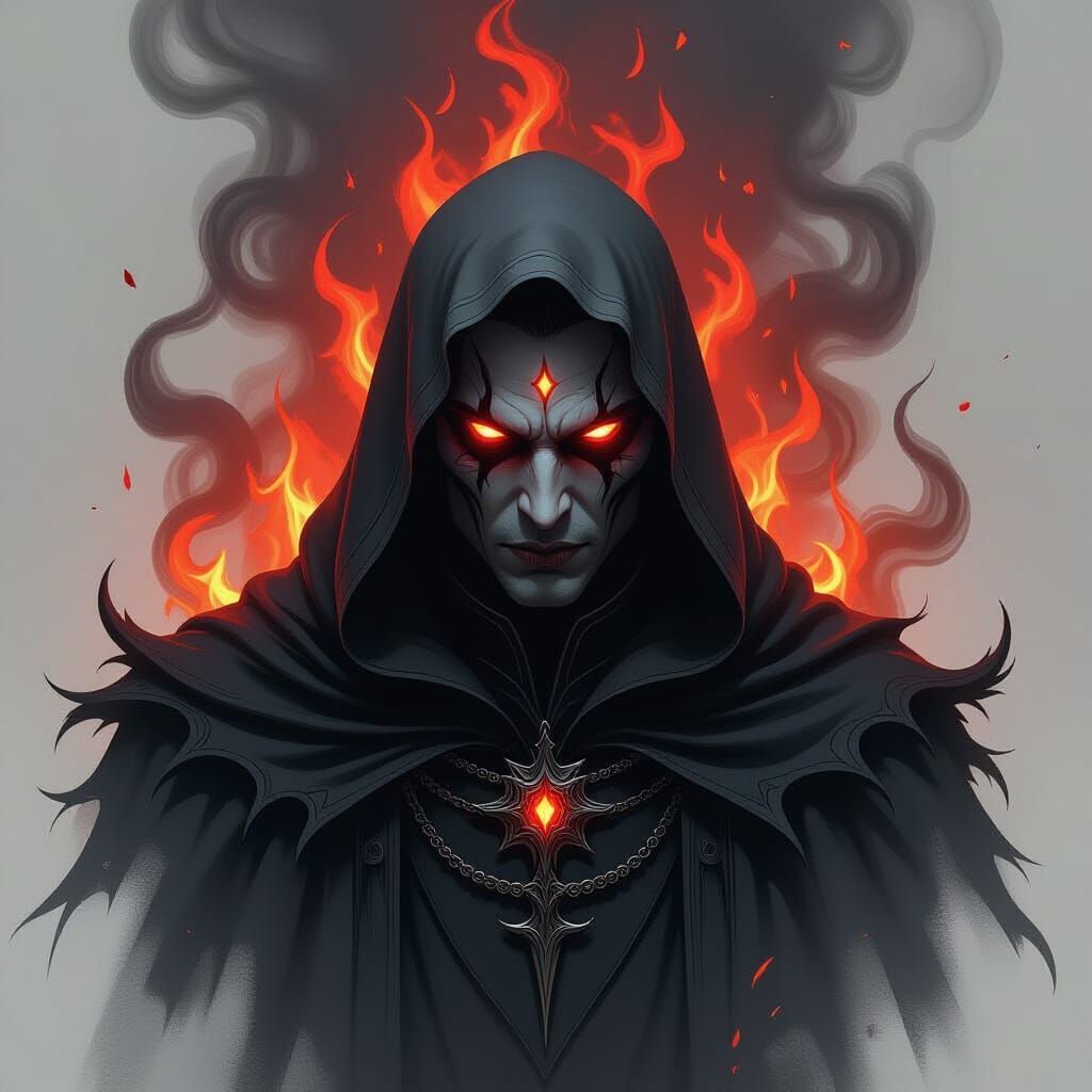 Fiendish Cleric Engulfed in Black Flames