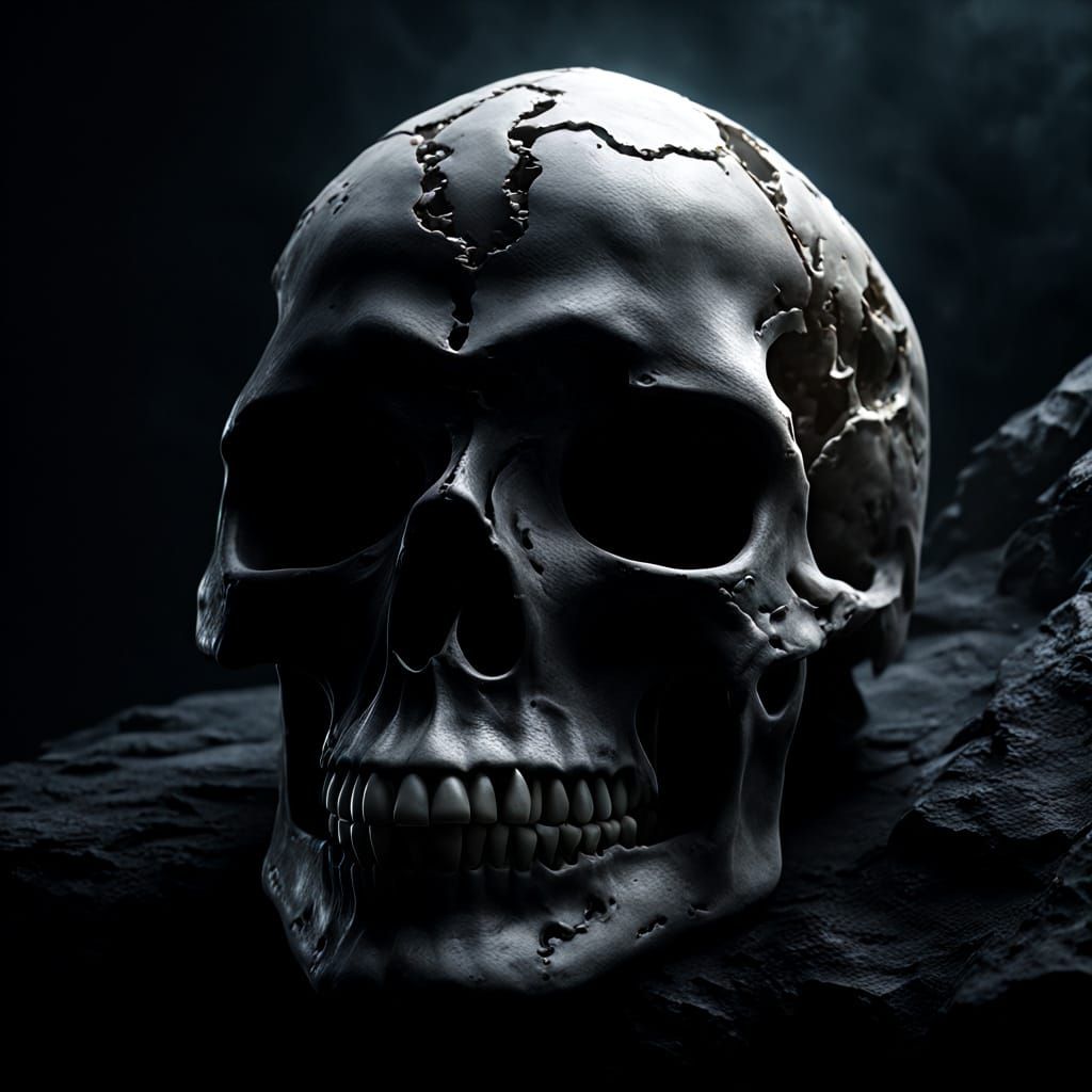 Detailed Skull with Fangs in Dark Void