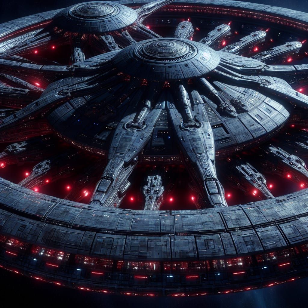 Massive Alien Spaceship with Pulsing Red Lights