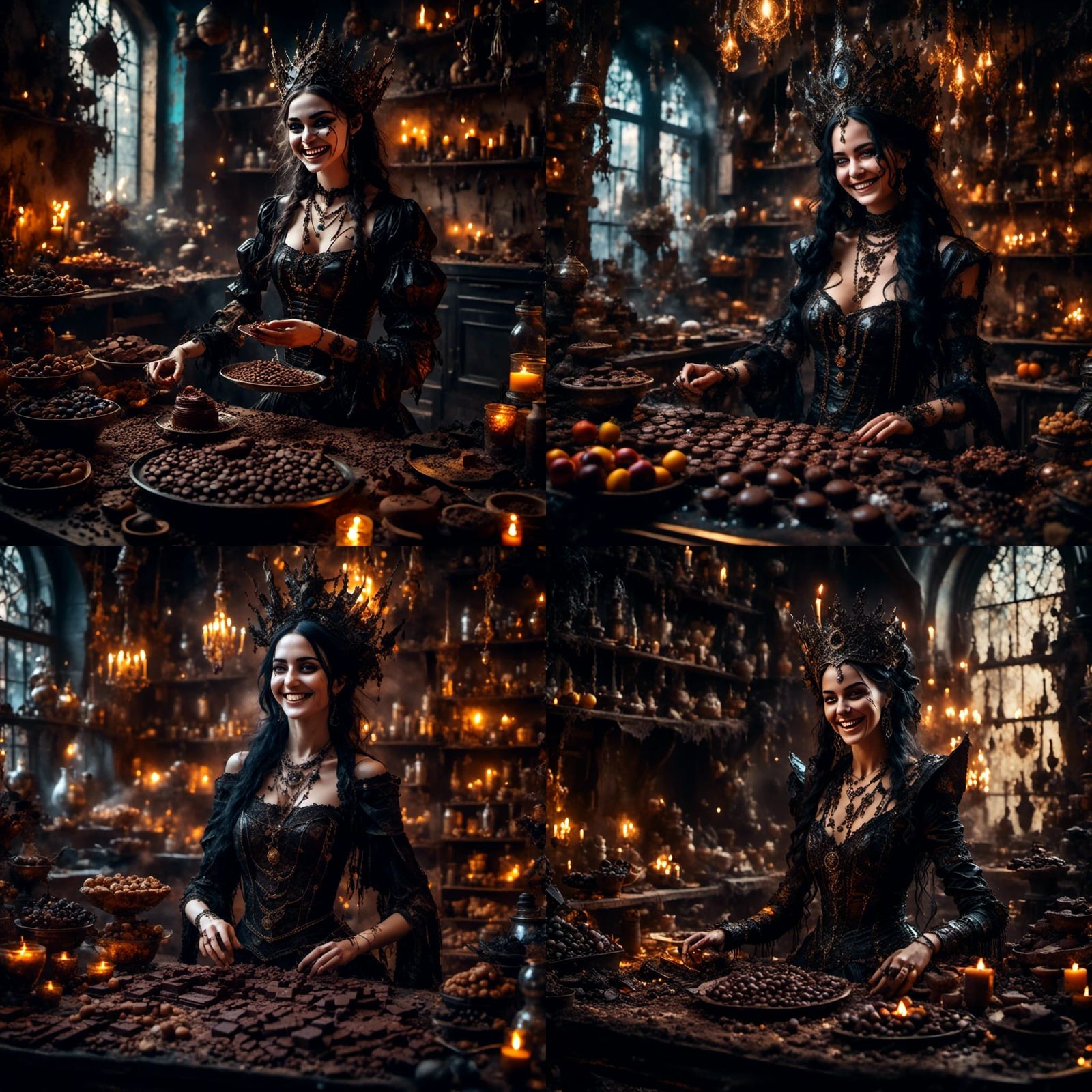 Gothic Priestess Laughing While Making Chocolate