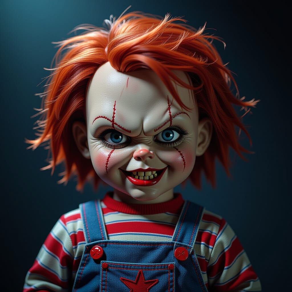Chucky Portrait in Moody Horror Art Style