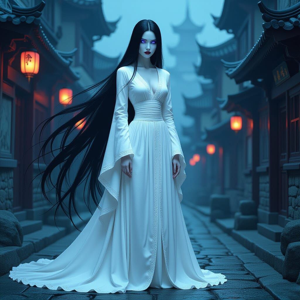 Ethereal Rokurokubi Vampire in Gothic Horror Style