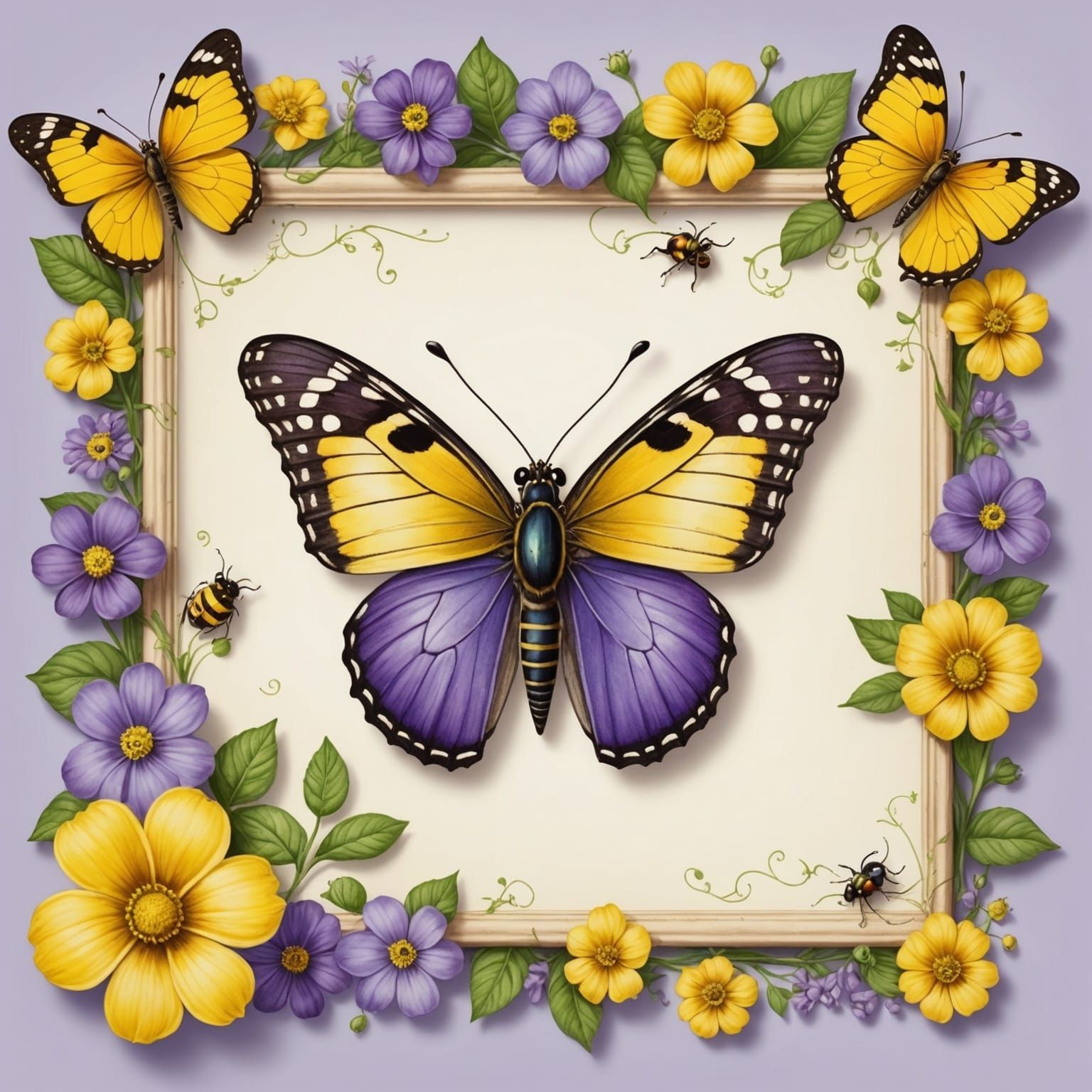 Delicate Cartoon Nature Drawing in Faded Colors