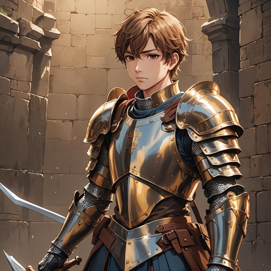 Young Knight with Shield: Anime-Style Digital Art