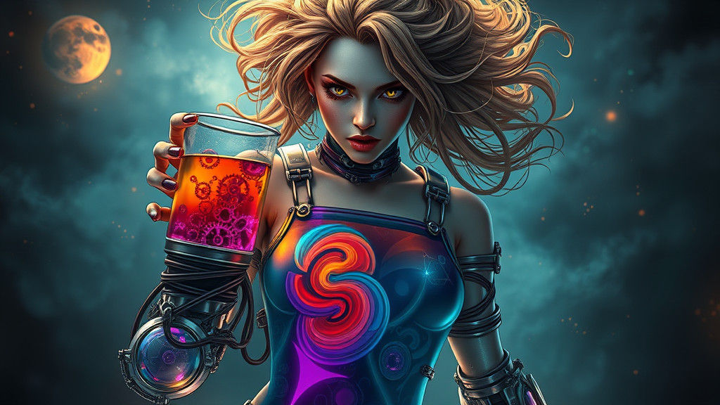 Crazed Scientist with Rainbow Stomach, in Art Nouveau Style