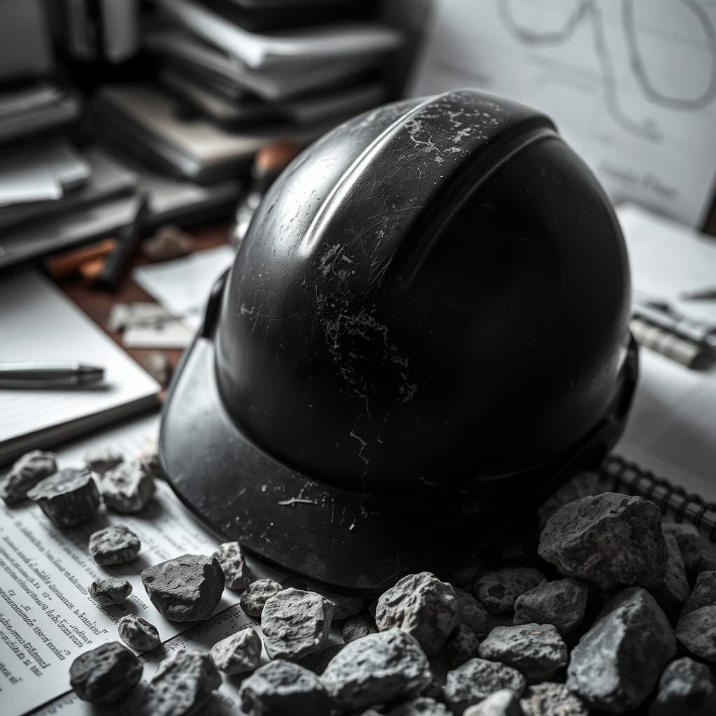 Worn Safety Helmet Still Life in Black and White