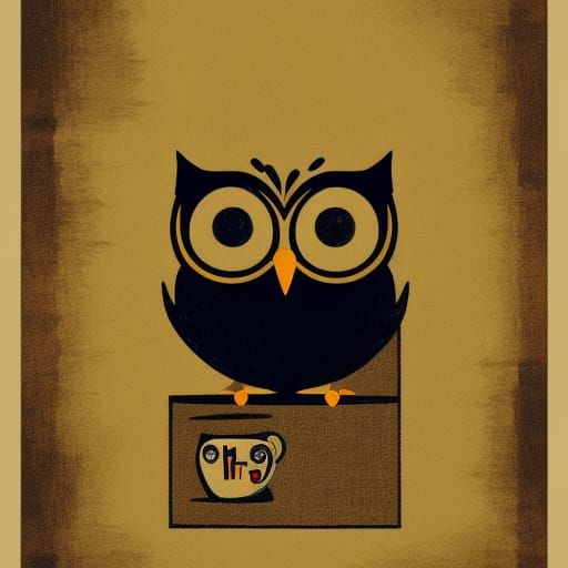 Cute Owl Drinking Coffee in Pop Art Style